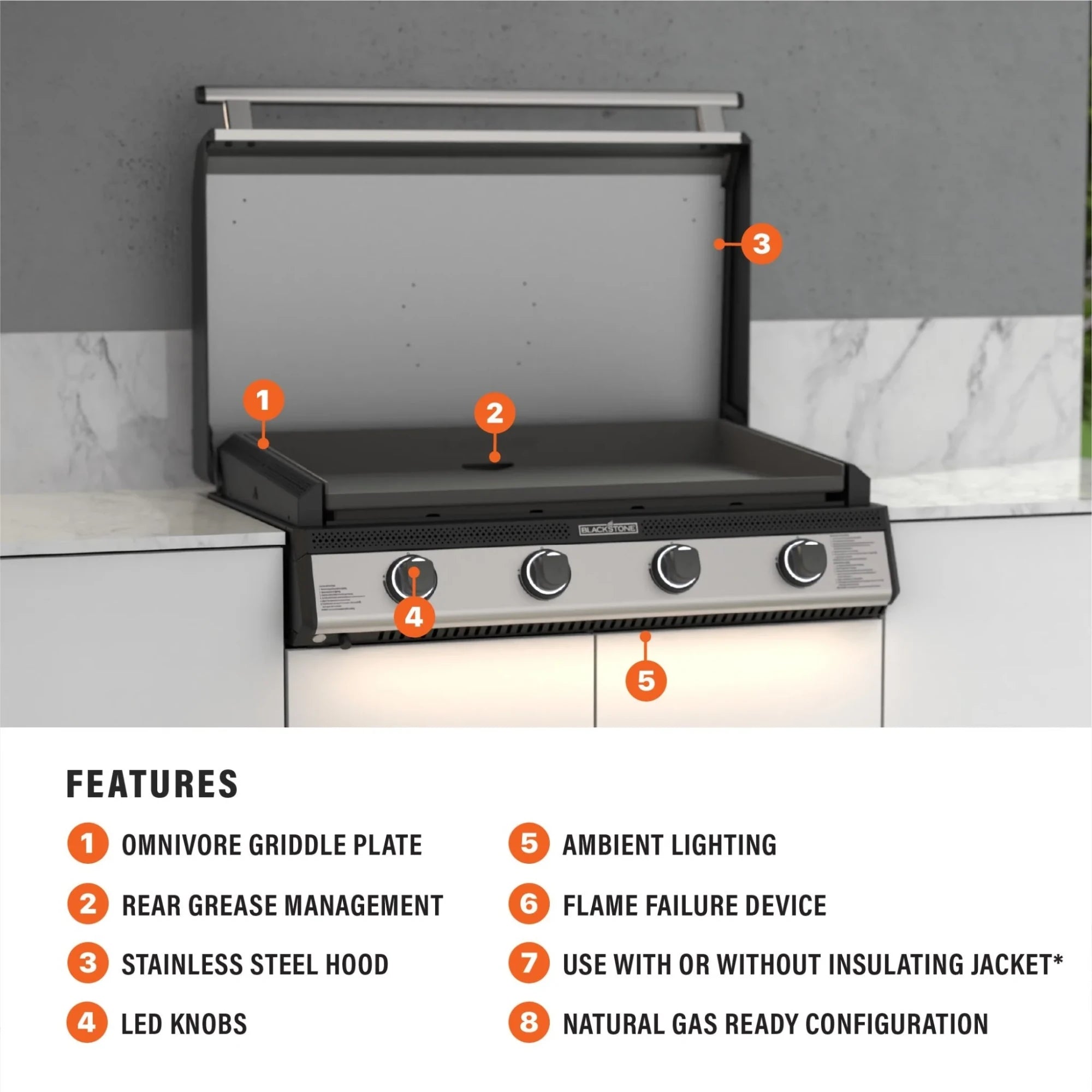 Blackstone 36-Inch Natural Gas Drop-in Griddle with Hood | Novaselectes