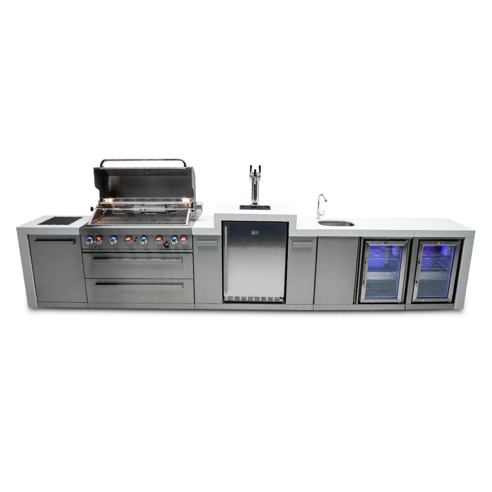 Mont Alpi MAi805-DKEGBEVFC Propane 6-Burner Deluxe Island with Kegerator, Beverage Center & Fridge Cabinet