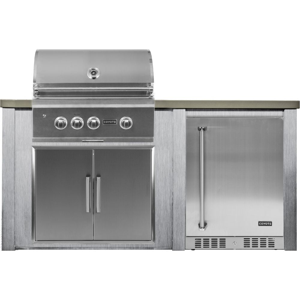 Haven Outdoor 72-Inch Outdoor Kitchen Island with 24-Inch Refrigerator, Gas Grill & Double Access Door