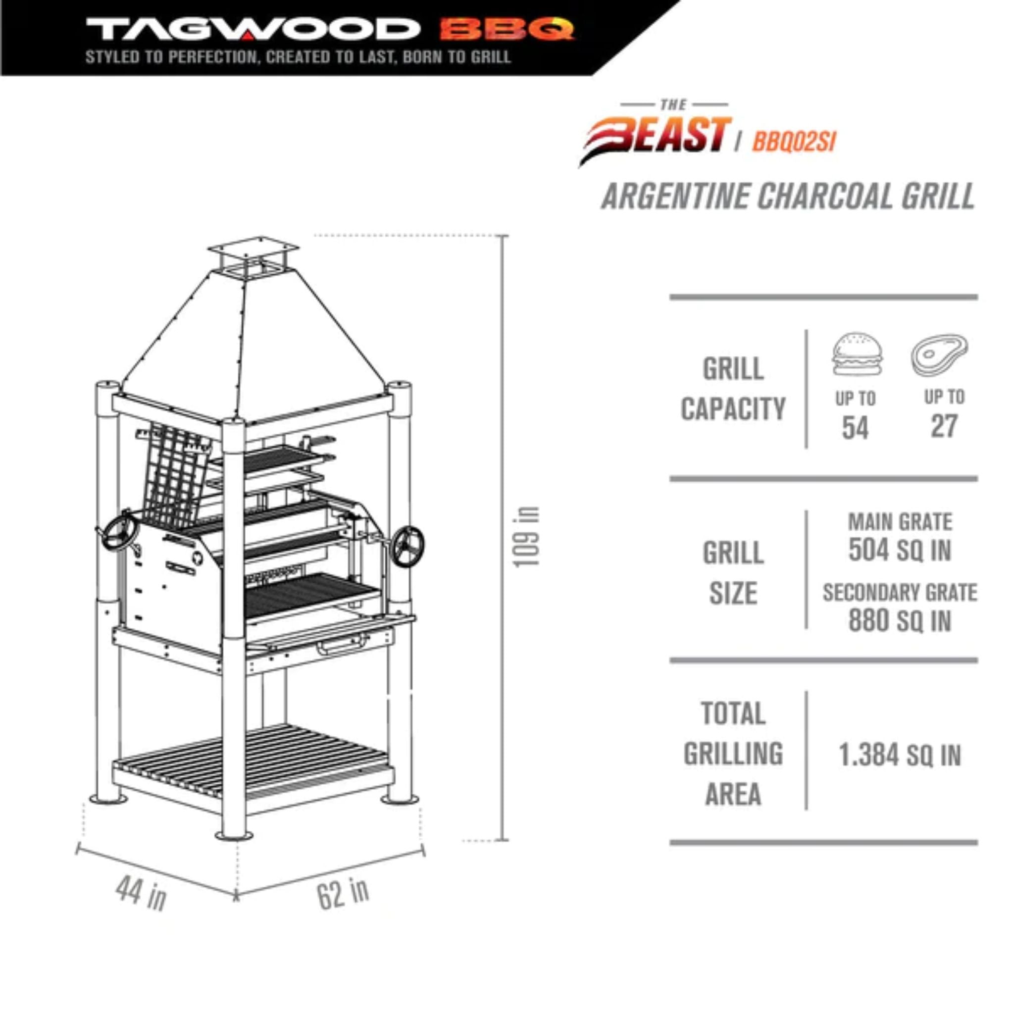 Tagwood BBQ02SI Premium Freestanding Santa Maria Argentine Grill - "The Beast" | Novaselectes