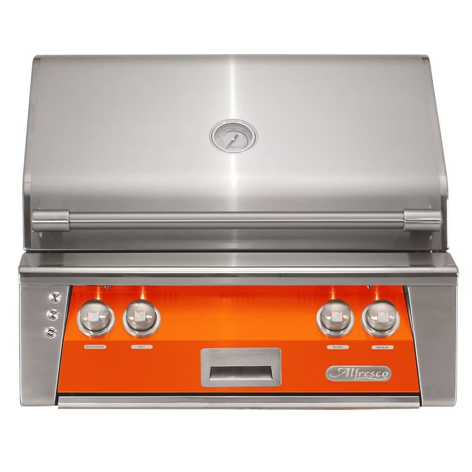 Alfresco 30-Inch Built-in Stainless Steel Gas Grill w/ Rotisserie & Sear Zone in Luminous Orange | Novaselectes