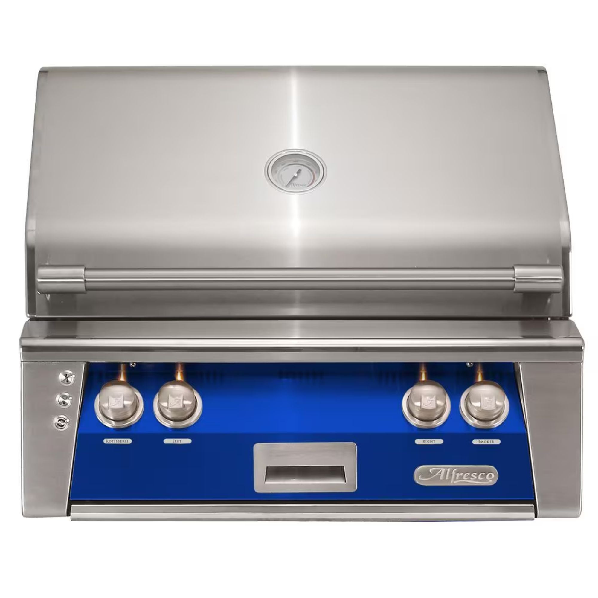 Alfresco 30-Inch Built-in Stainless Steel Gas Grill w/ Rotisserie & Sear Zone in Ultramarine Blue | Novaselectes