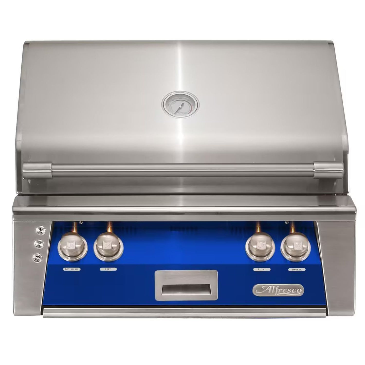 Alfresco 30-Inch Built-in Stainless Steel Gas Grill w/ Rotisserie & Sear Zone in Ultramarine Blue | Novaselectes