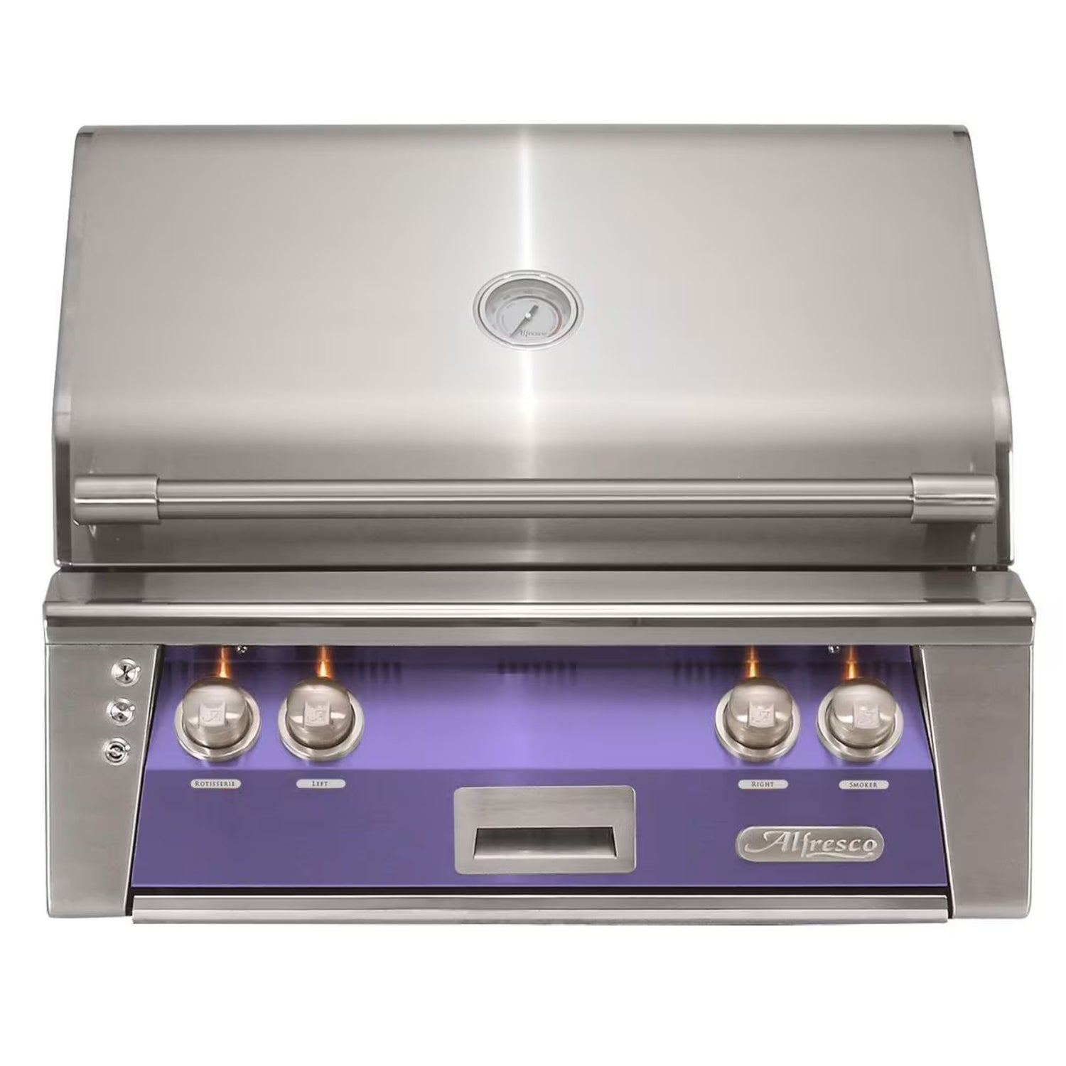 Alfresco 30-Inch Built-in Stainless Steel Gas Grill w/ Rotisserie in Blue Lilac | Novaselectes