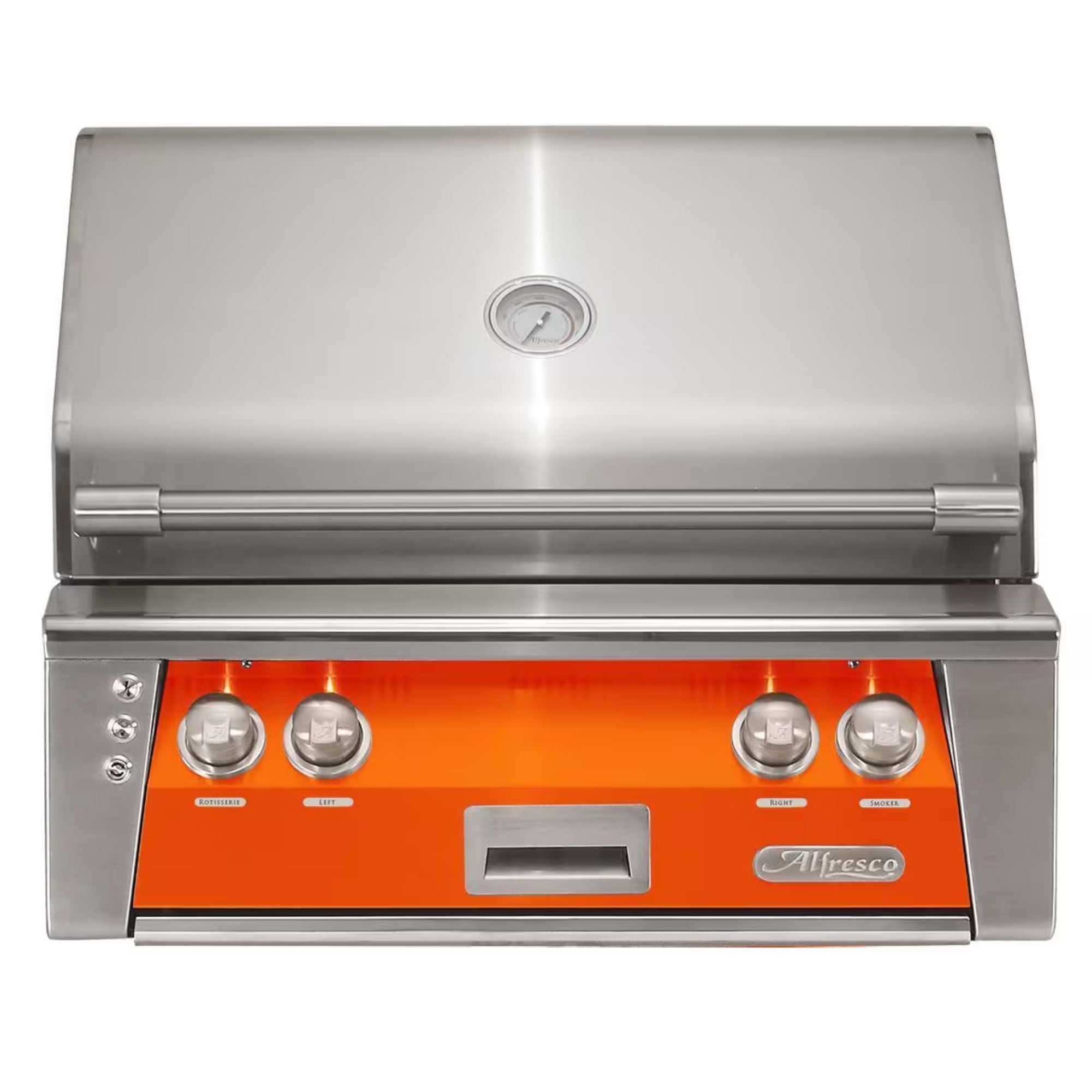 Alfresco 30-Inch Built-in Stainless Steel Gas Grill w/ Rotisserie in Luminous Orange | Novaselectes
