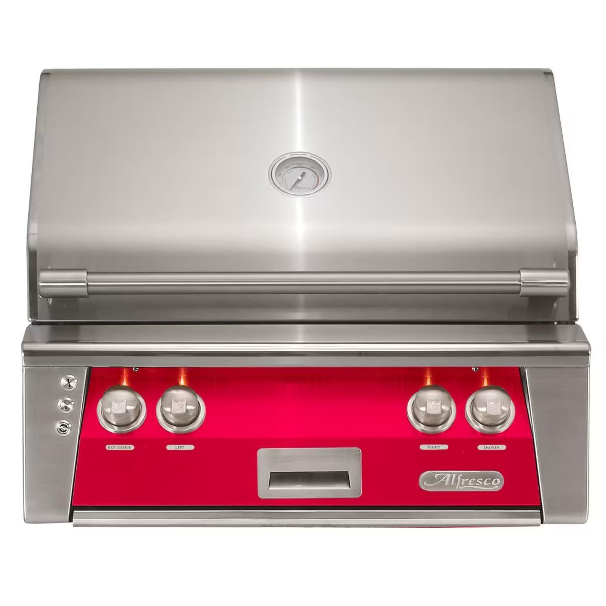 Alfresco 30-Inch Built-in Stainless Steel Gas Grill w/ Rotisserie in Raspberry Red | Novaselectes