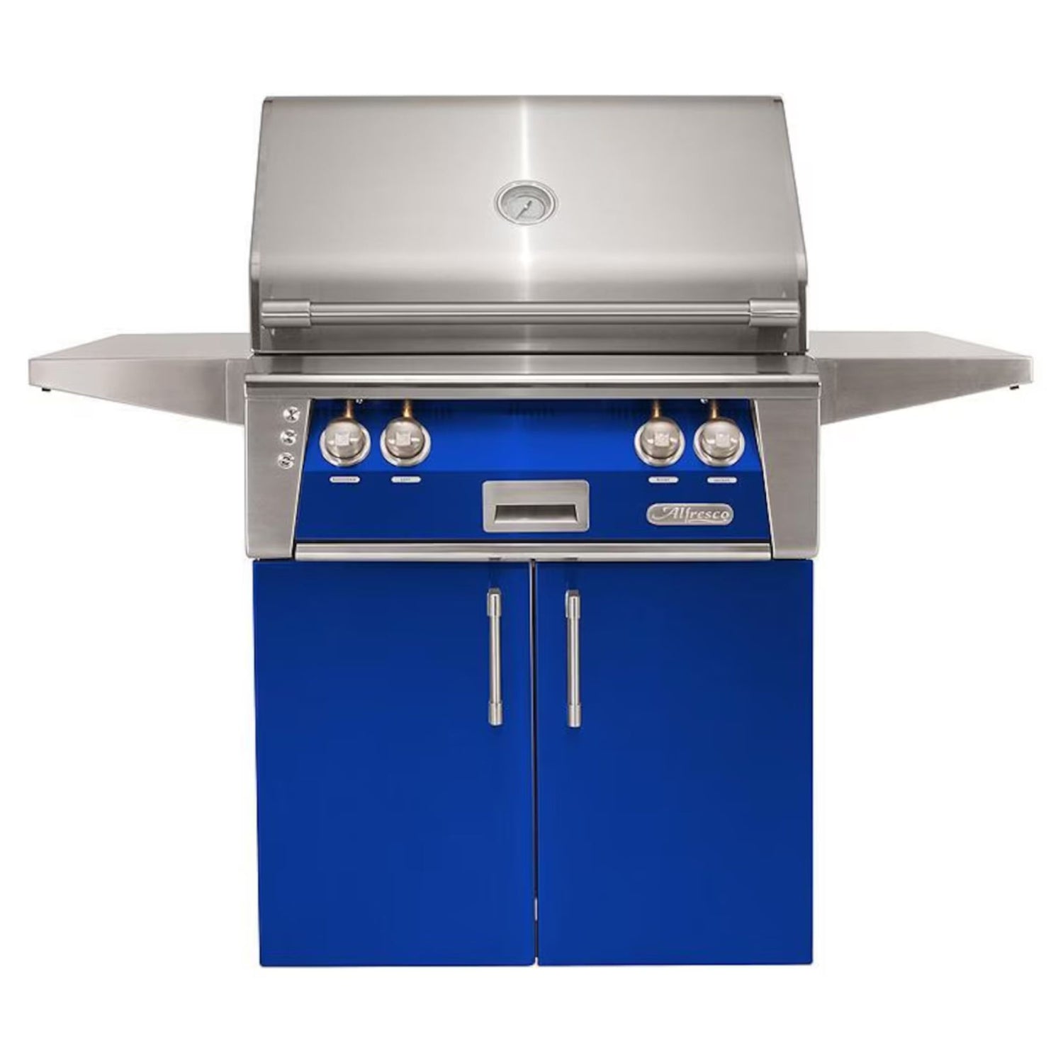 Alfresco 30-Inch Stainless Steel Freestanding Gas Grill w/ Rotisserie in Ultramarine Blue | Novaselectes