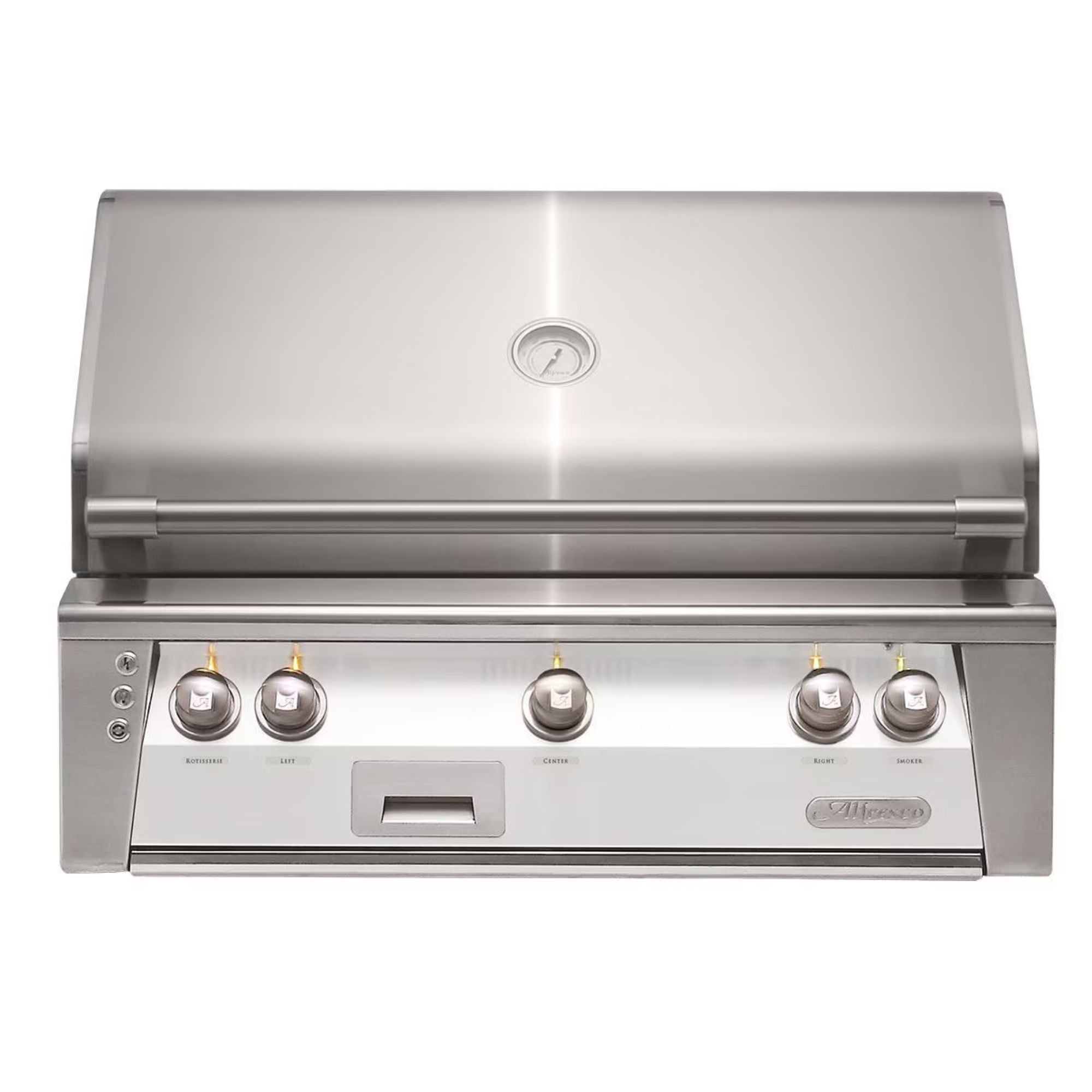 Alfresco 36-Inch Built-In Stainless Steel Gas Grill w/ Rotisserie in Signal White | Novaselectes