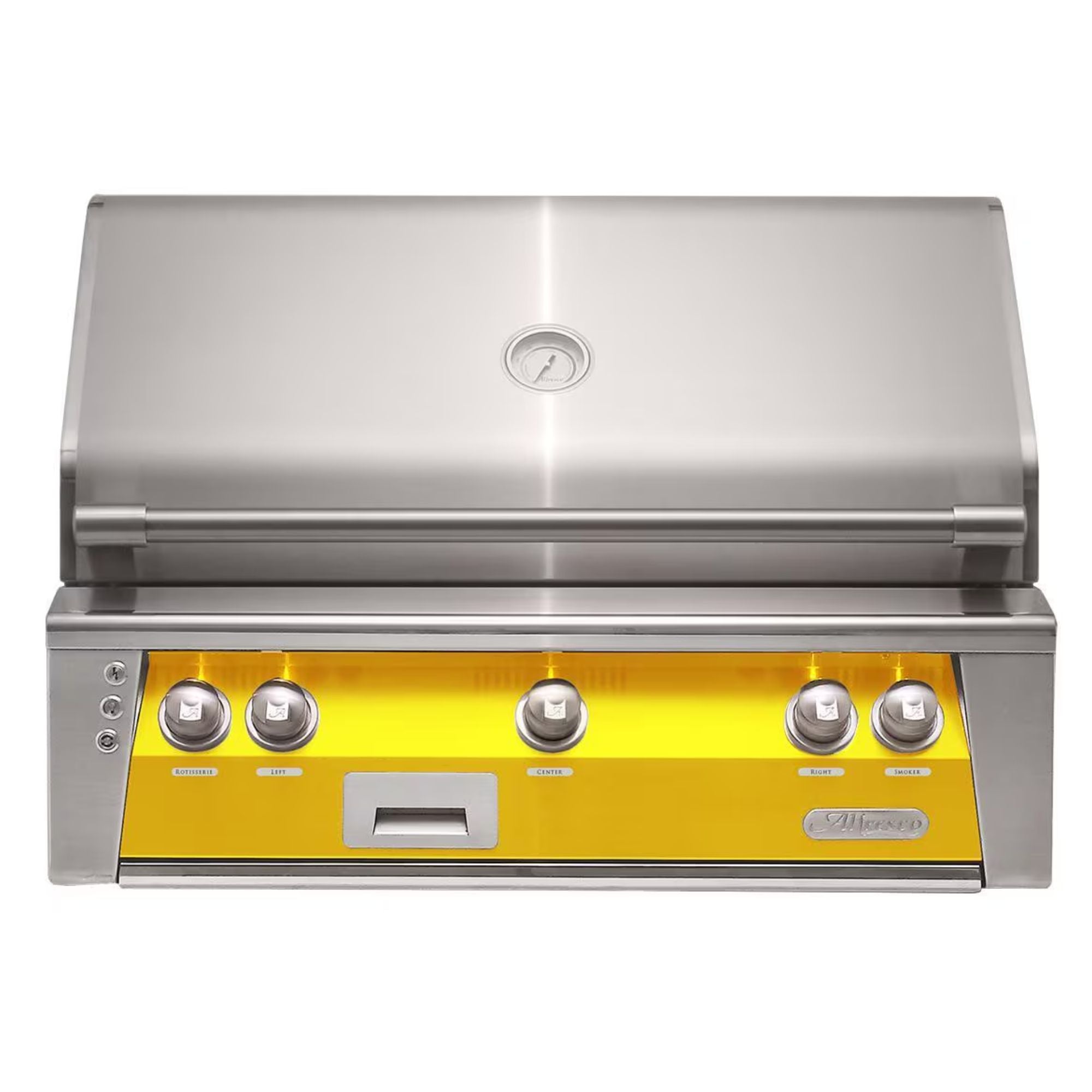 Alfresco 36-Inch Built-In Stainless Steel Gas Grill w/ Rotisserie in Traffic Yellow | Novaselectes