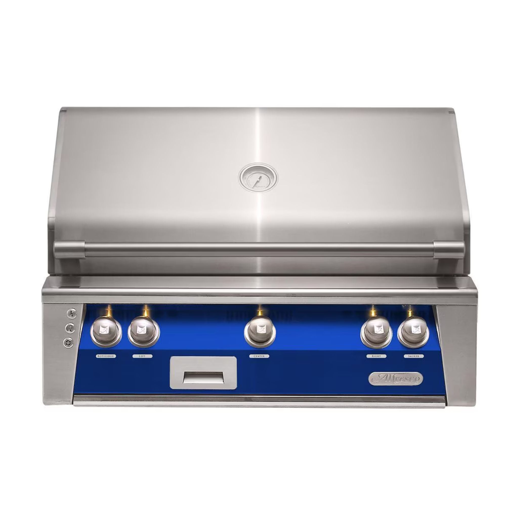 Alfresco 36-Inch Built-In Stainless Steel Gas Grill w/ Rotisserie in Ultramarine Blue | Novaselectes