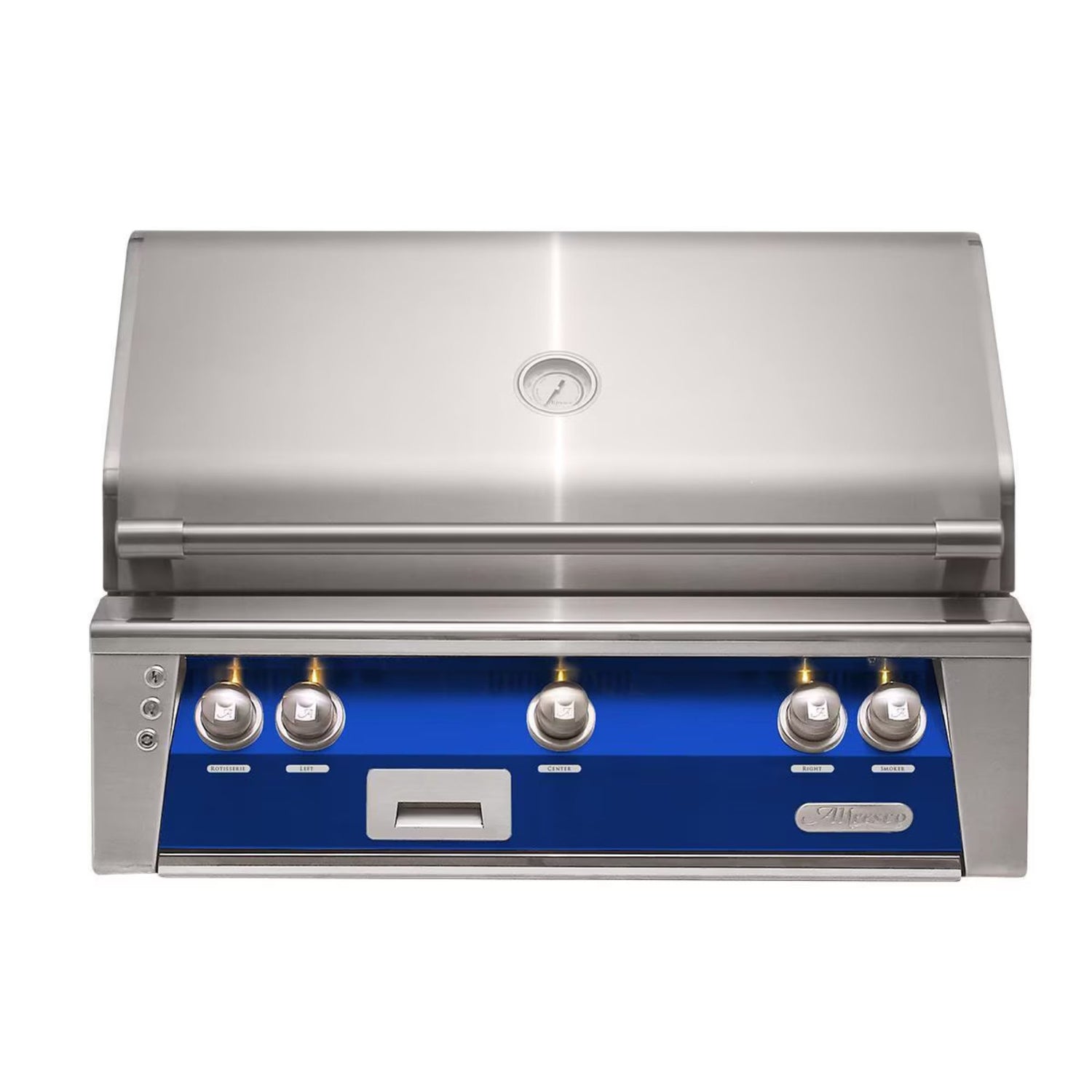 Alfresco 36-Inch Built-In Stainless Steel Gas Grill w/ Rotisserie in Ultramarine Blue | Novaselectes