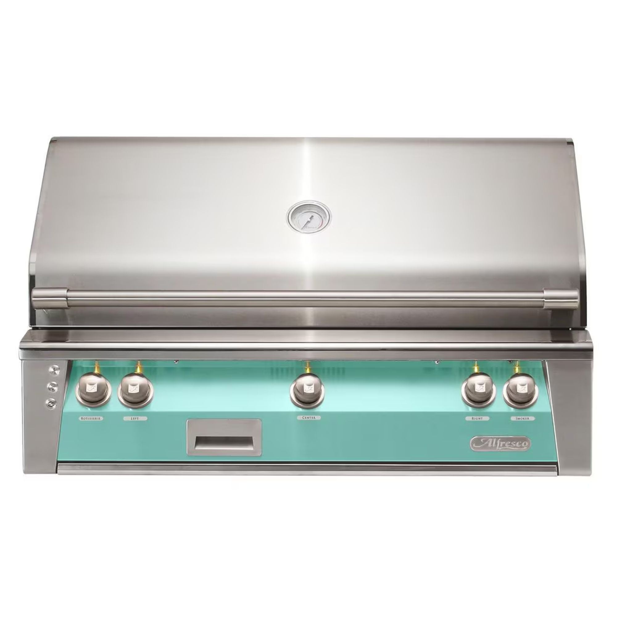 Alfresco 42-Inch Built-in Stainless Steel Gas Grill w/ Rotisserie & Sear Zone in Light Green | Novaselectes