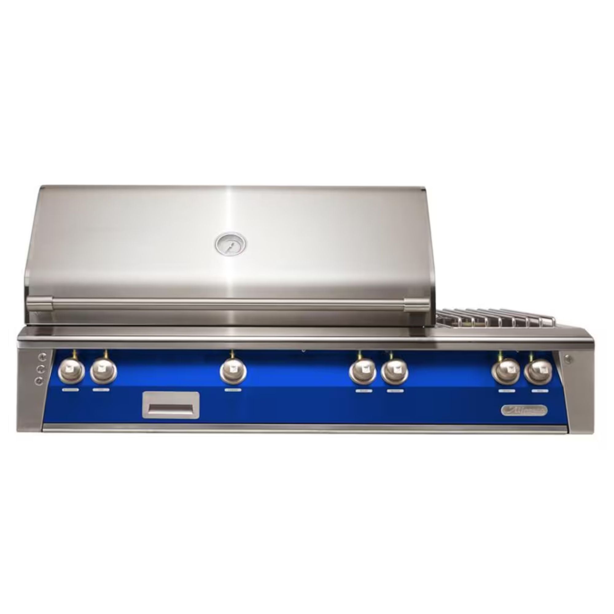 Alfresco 56-Inch Deluxe Built-in Stainless Steel Gas Grill w/ Rotisserie, Sear Zone & Side Burner in Ultramarine Blue | Novaselectes