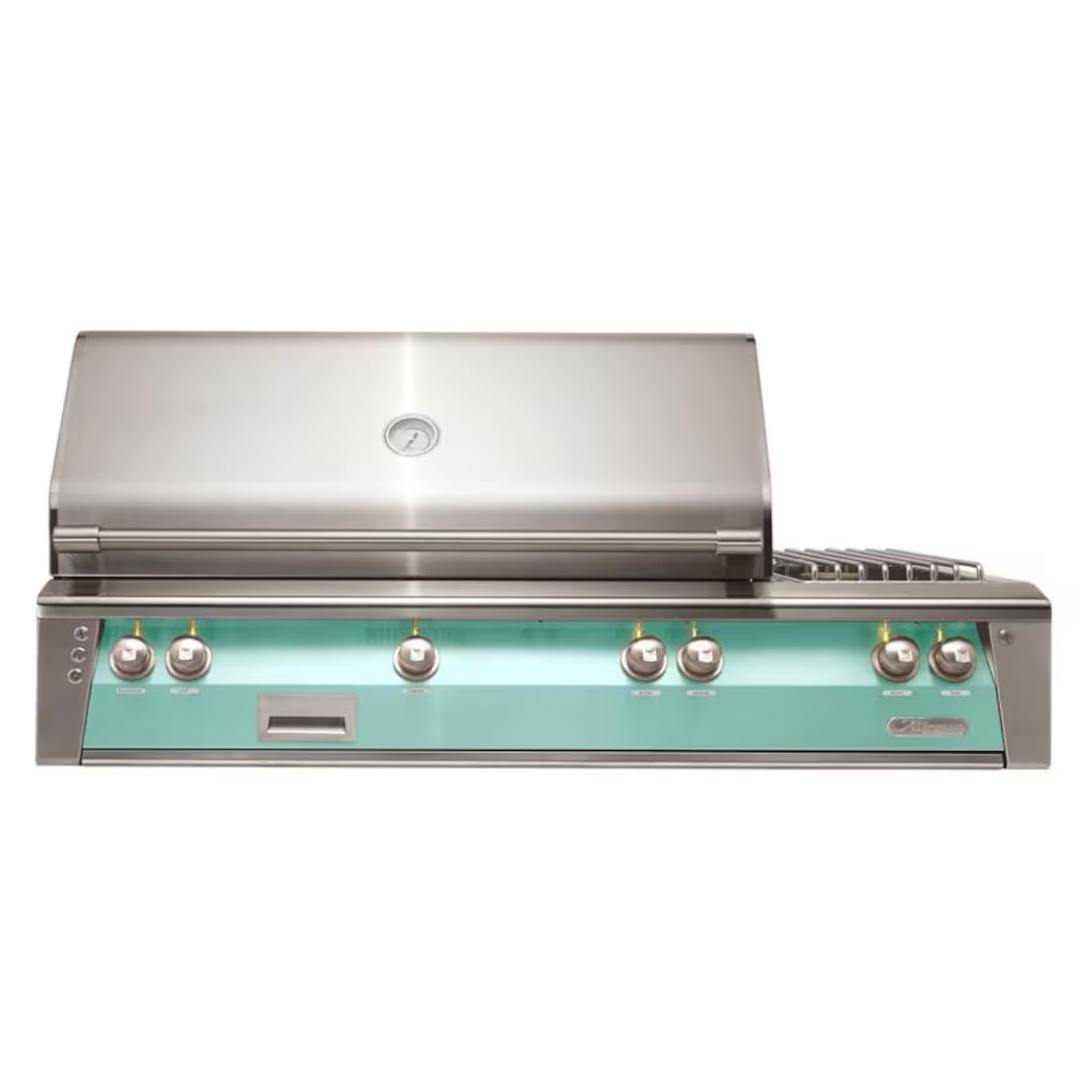 Alfresco 56-Inch Deluxe Built-in Stainless Steel Gas Grill w/ Rotisserie & Side Burner in Light Green | Novaselectes