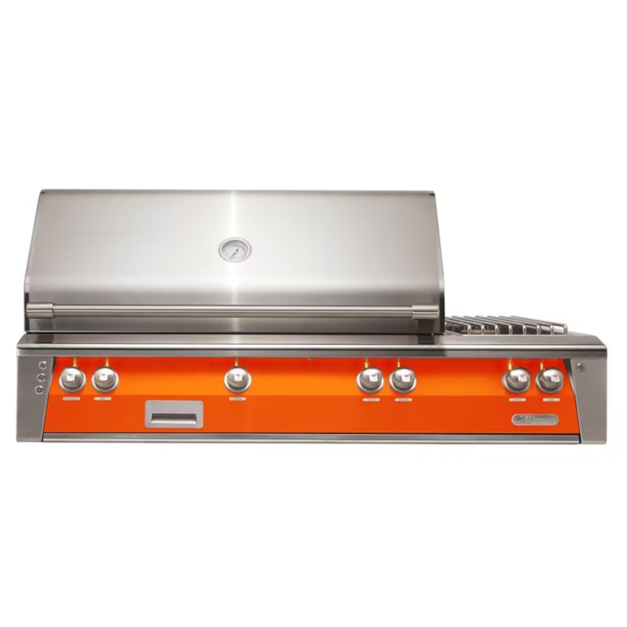 Alfresco 56-Inch Deluxe Built-in Stainless Steel Gas Grill w/ Rotisserie & Side Burner in Luminous Orange | Novaselectes