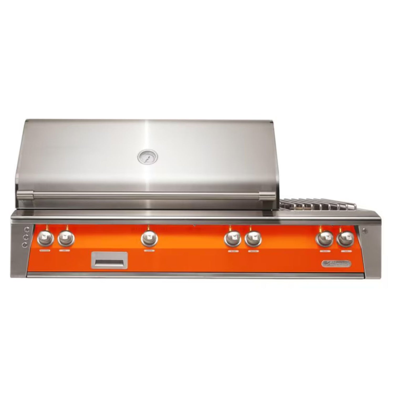 Alfresco 56-Inch Deluxe Built-in Stainless Steel Gas Grill w/ Rotisserie & Side Burner in Luminous Orange | Novaselectes
