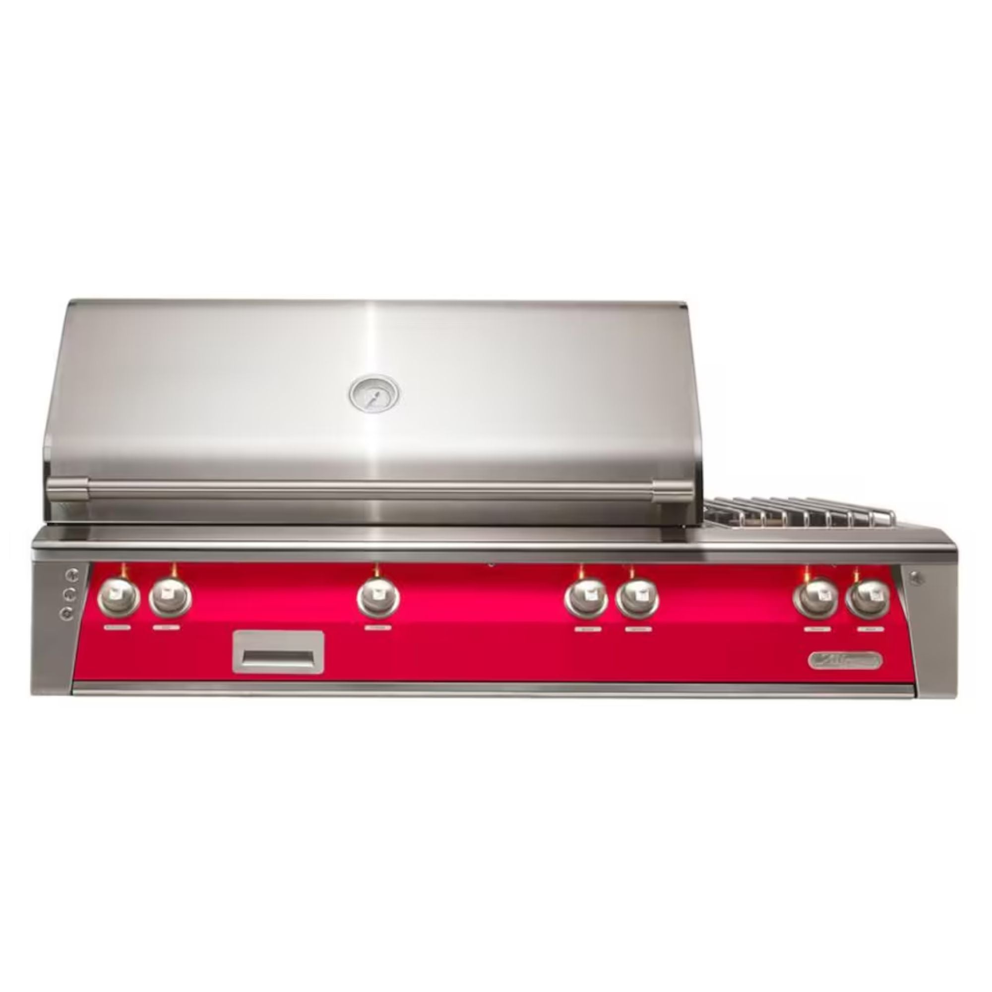 Alfresco 56-Inch Deluxe Built-in Stainless Steel Gas Grill w/ Rotisserie & Side Burner in Raspberry Red | Novaselectes