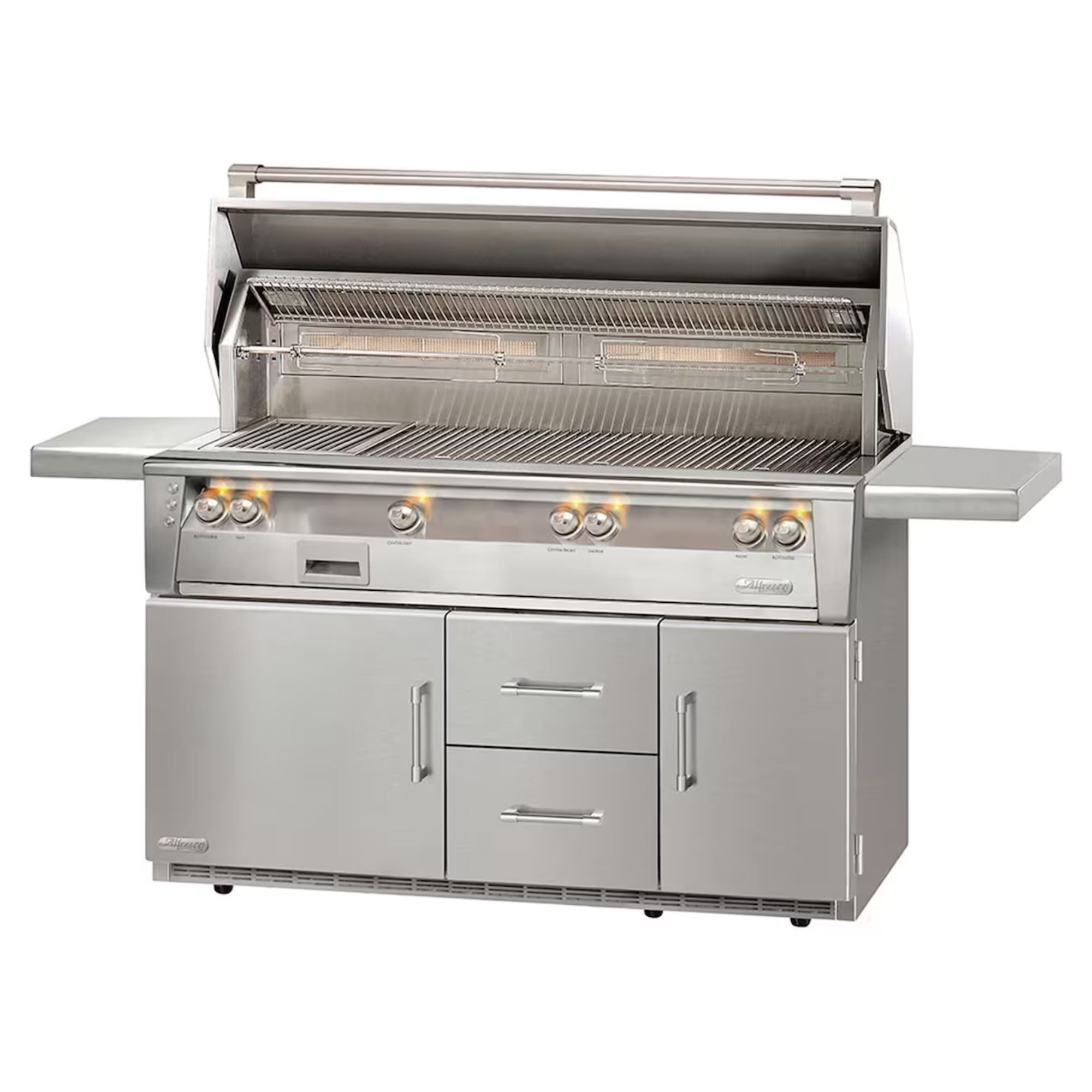 Alfresco 56-Inch Stainless Steel Freestanding Gas Grill w/ Refrigerated Cart, Rotisserie & Sear Zone | Novaselectes