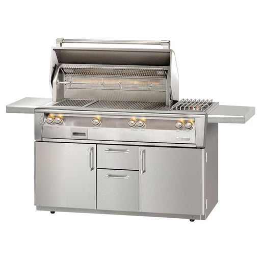 Alfresco Deluxe 56-Inch Stainless Steel Freestanding Gas Grill w/ Rotisserie, Side Burner & Sear Zone | Novaselectes