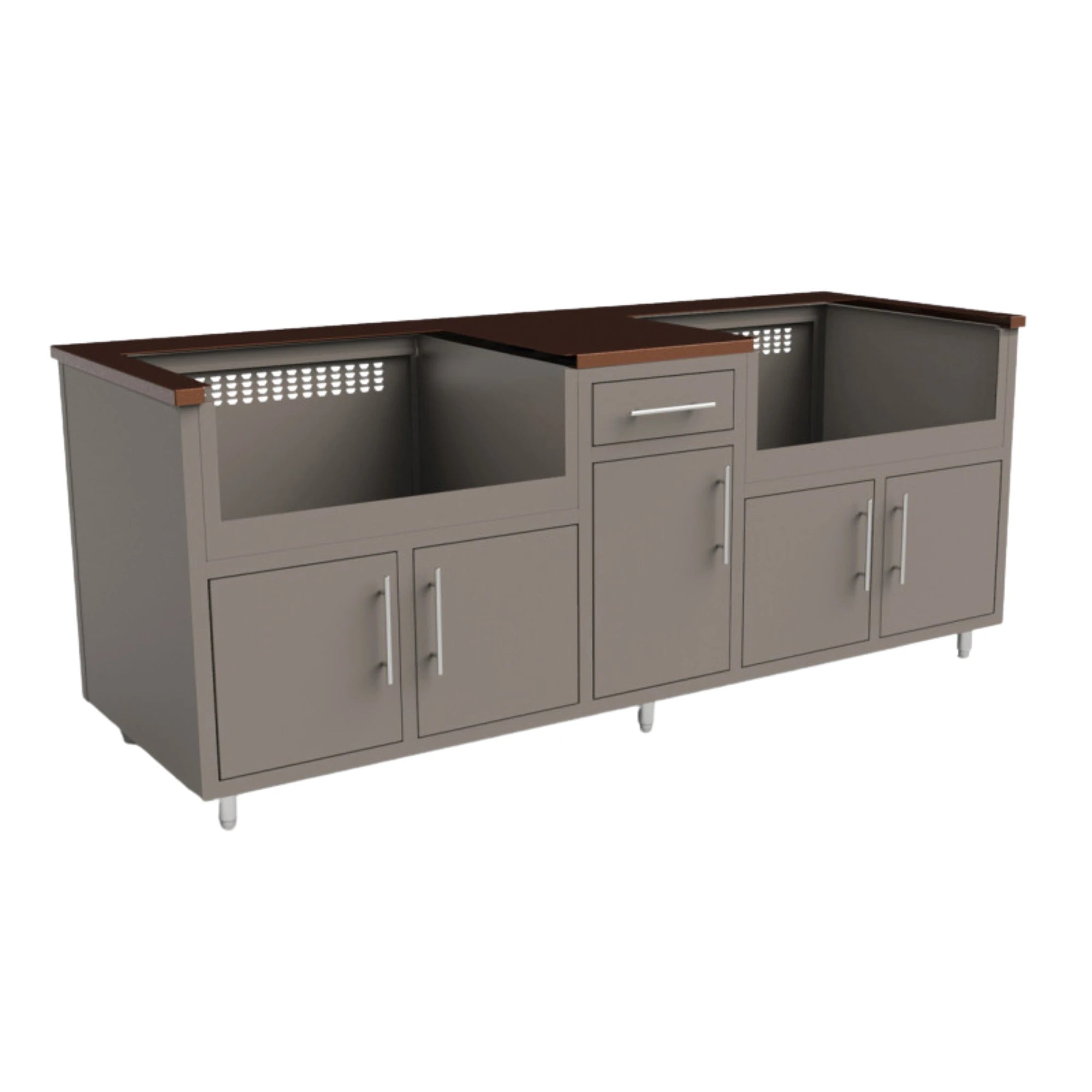 Challenge Designs Coastal 88.25 GDDG Powder Coated Aluminum Kitchen Island for Two 36-Inch Grills | Novaselectes
