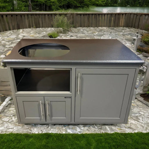 Challenger Designs Torch 48-Inch Cart for Large EGG w/ Silver Vein Countertop & Grey Glimmer Shaker Cabinet | Novaselectes