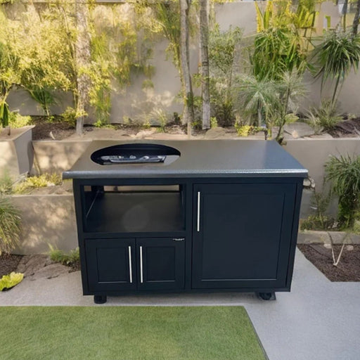 Challenger Designs Torch 48-Inch Cart for Large EGG w/ Silver Vein Countertop & Textured Black Shaker Cabinet | Novaselectes