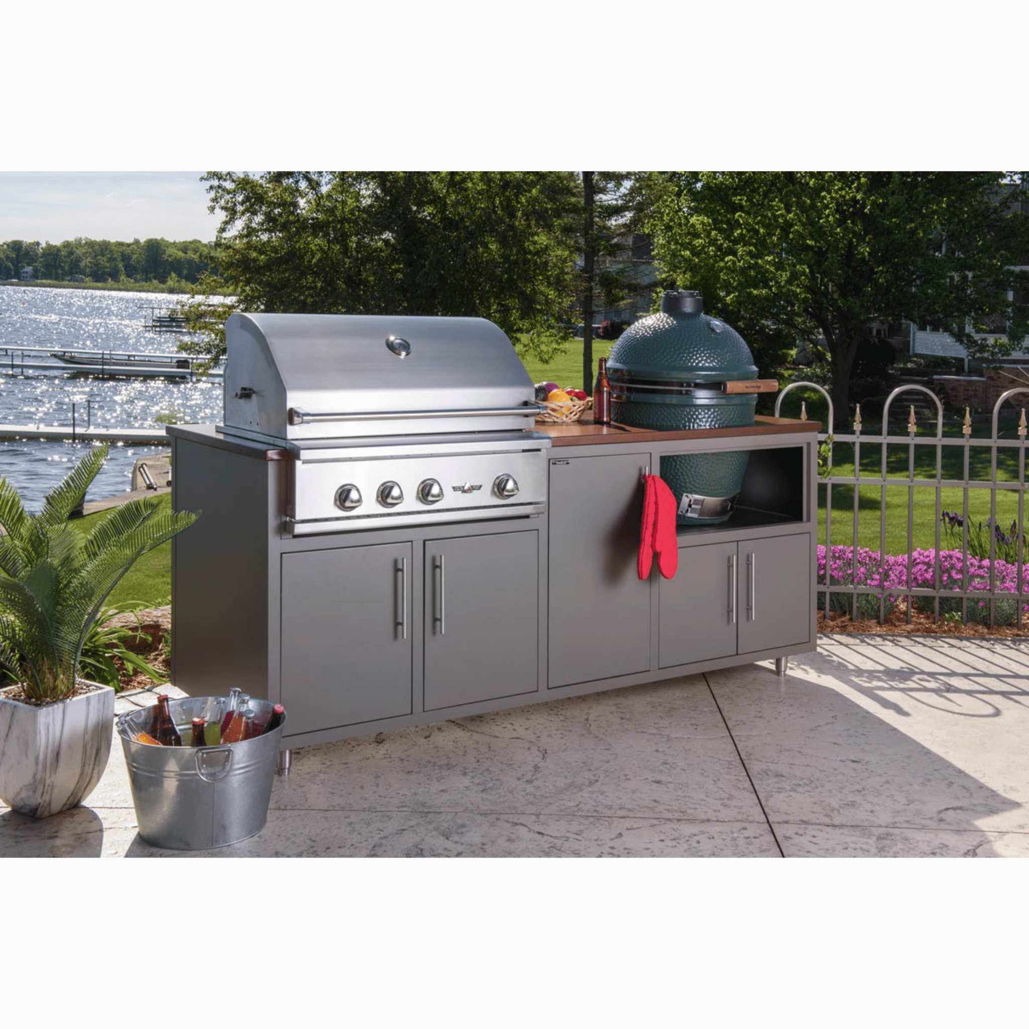 Challenger Designs Coastal 83-GDK Powder Coated Aluminum Kitchen Island for 32 Inch Grill & 21 Inch Ceramic Grill