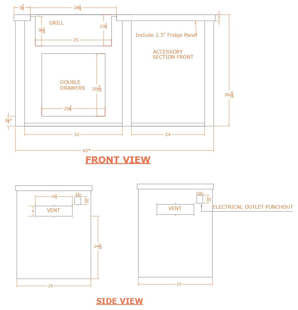 Haven 66-Inch Outdoor Kitchen Island with Plain Panel, Gas Grill & Double Access Door