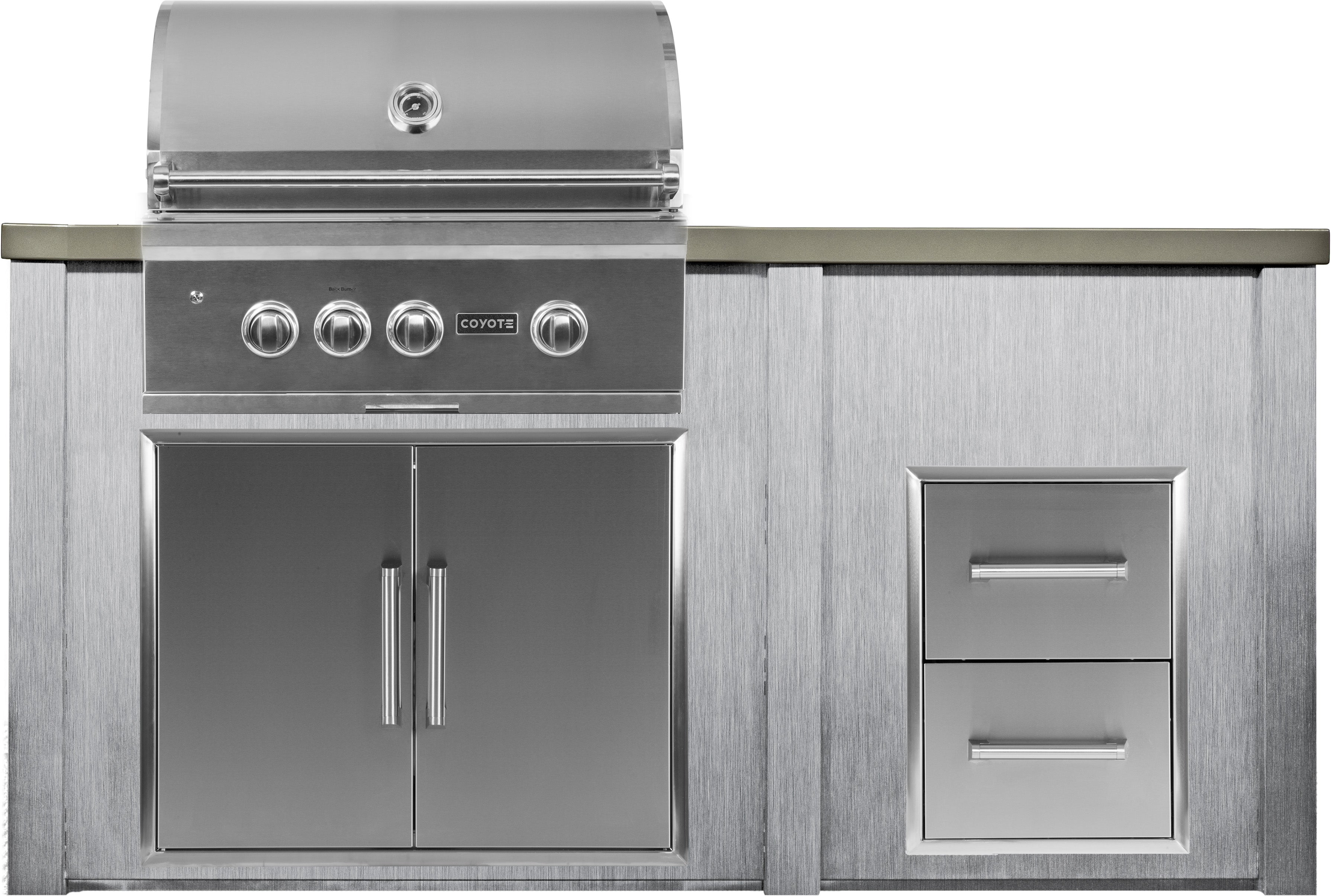 Haven 72-Inch Outdoor Kitchen Island with 2 Drawer Cabinet, Gas Grill & Double Access Door