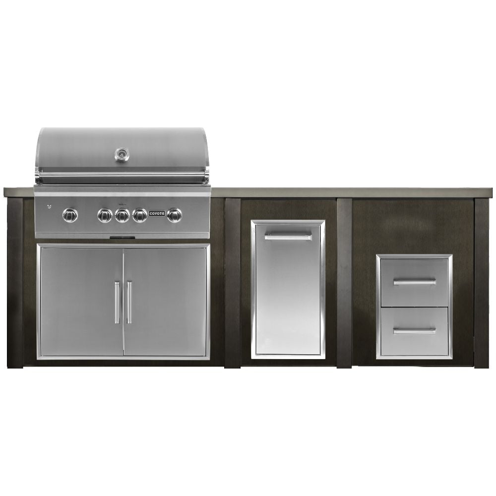 Haven 96-Inch Outdoor Kitchen Island with Trash Center, 2 Drawer Cabinet & Gas Grill