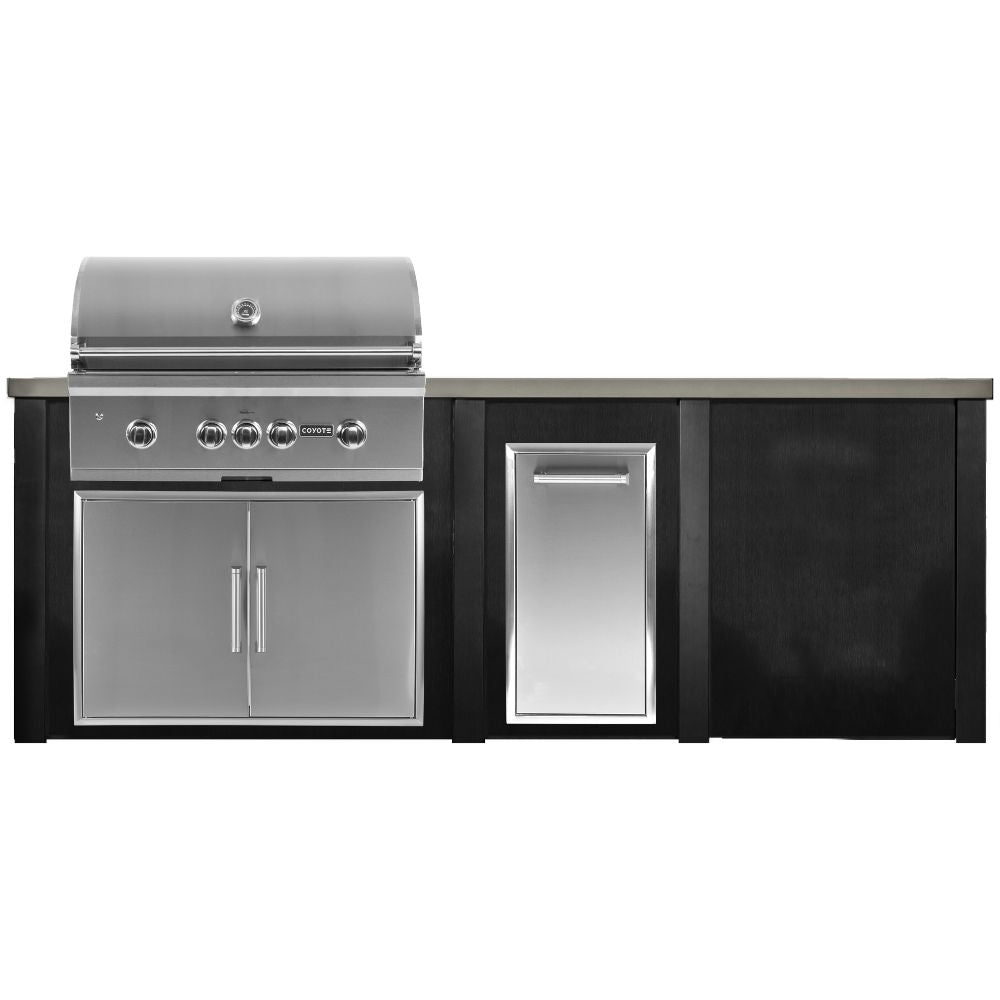 Haven 96-Inch Outdoor Kitchen Island with Trash Center, Plain Panel & Gas Grill