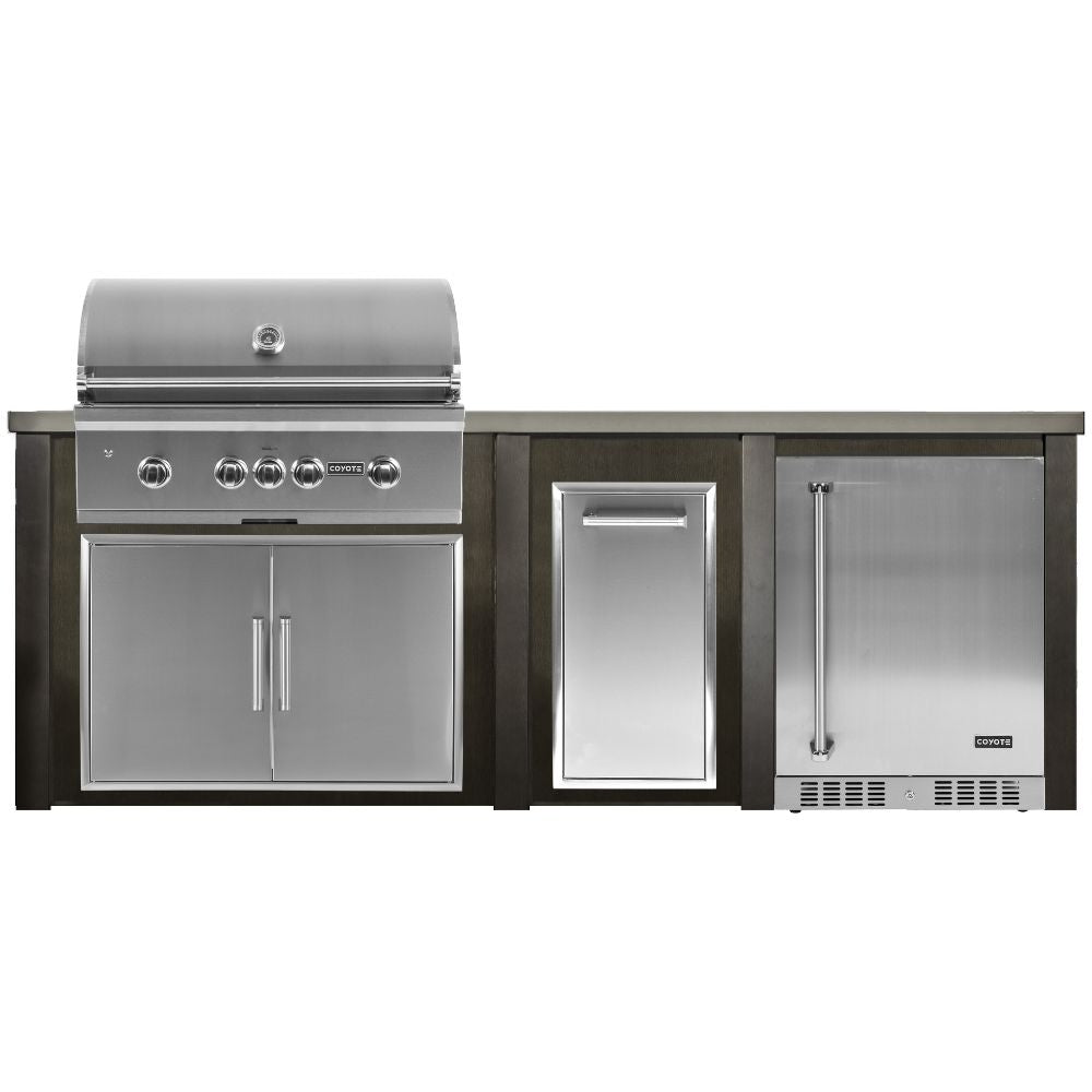Haven 96-Inch Outdoor Kitchen Island with Trash Center, 24-Inch Refrigerator & Gas Grill