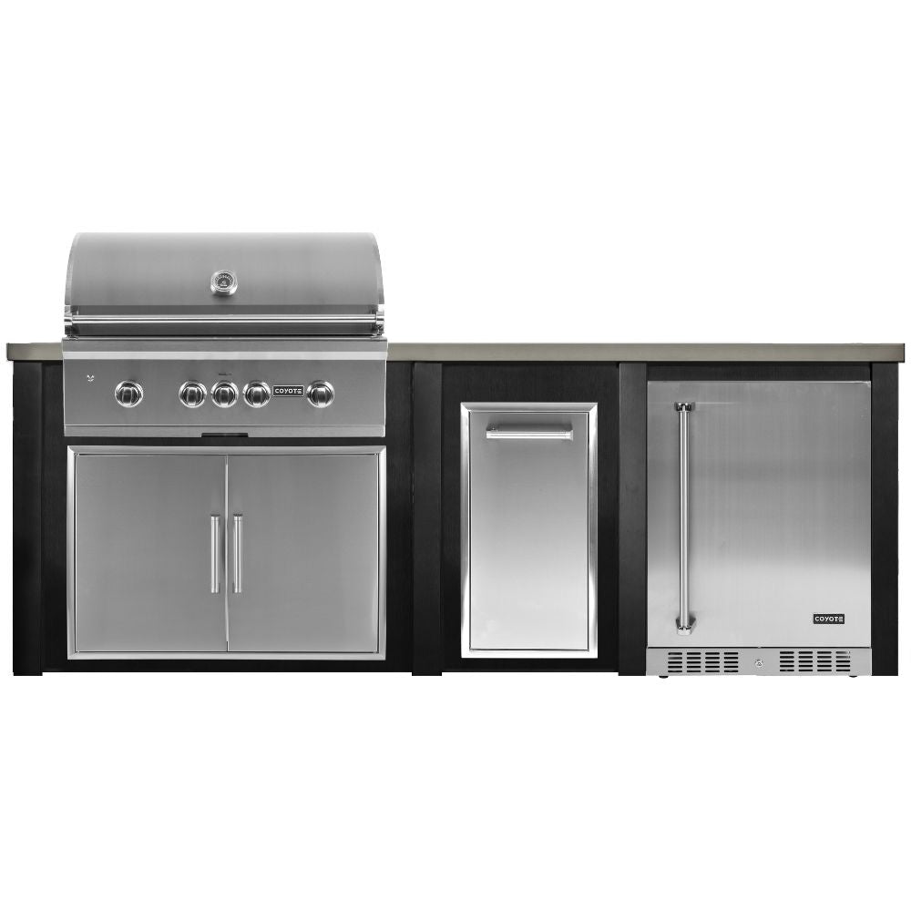 Haven 96-Inch Outdoor Kitchen Island with Trash Center, 24-Inch Refrigerator & Gas Grill