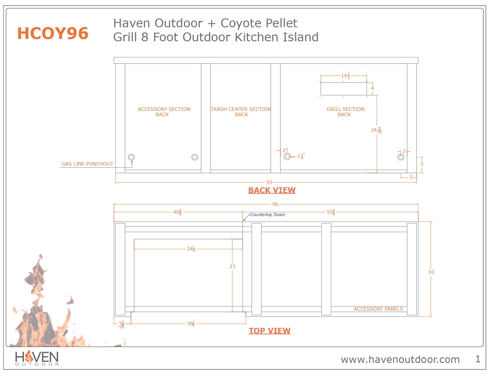 Haven 96-Inch Outdoor Kitchen Island with 36-Inch Pellet Grill, Trash Drawer & Storage Drawer