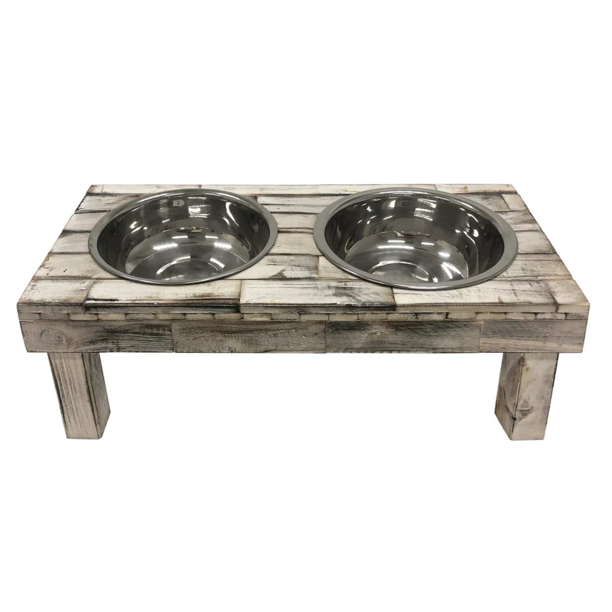 Huntley Pet Berjen Table Double Feeder, Large Whitewash | Novaselectes