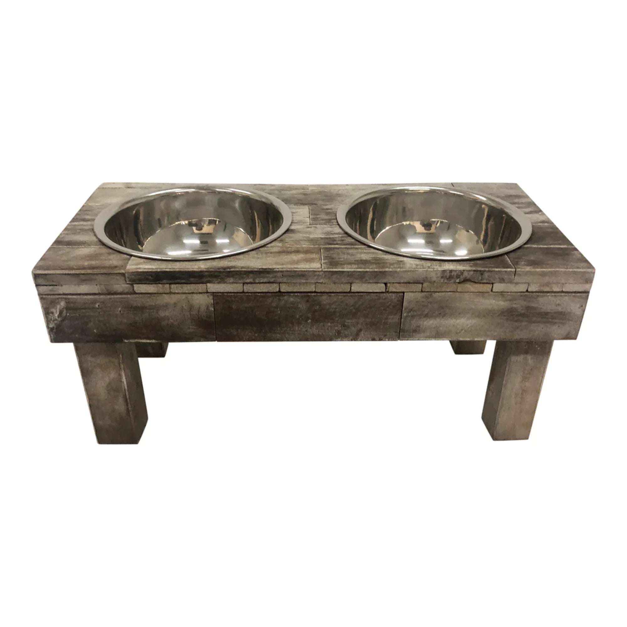 Huntley Pet Berjen Table Large Double Feeder, Brown Wash | Novaselectes