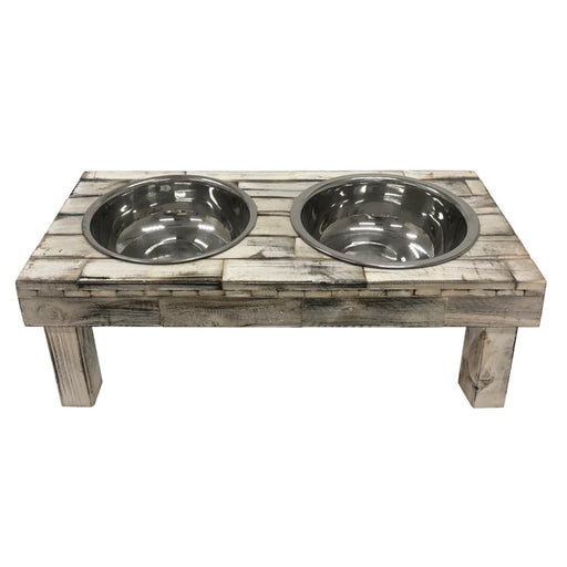 Huntley Pet Berjen Table Small Double Feeder, Whitewash | Novaselectes