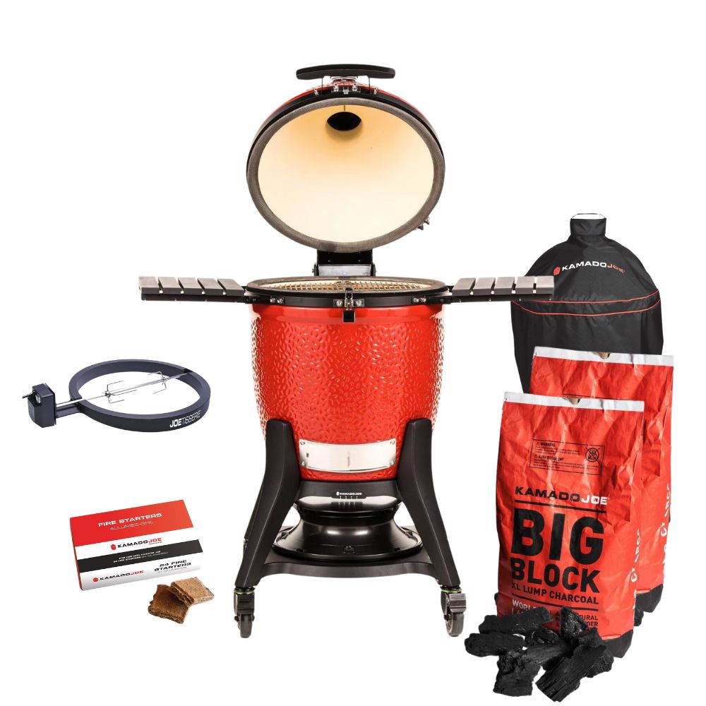 Kamado Joe Classic III Bundle w/ Grill, Cart, Cover, JoeTisserie, 2 Bags Lump Charcoal & Firestarter