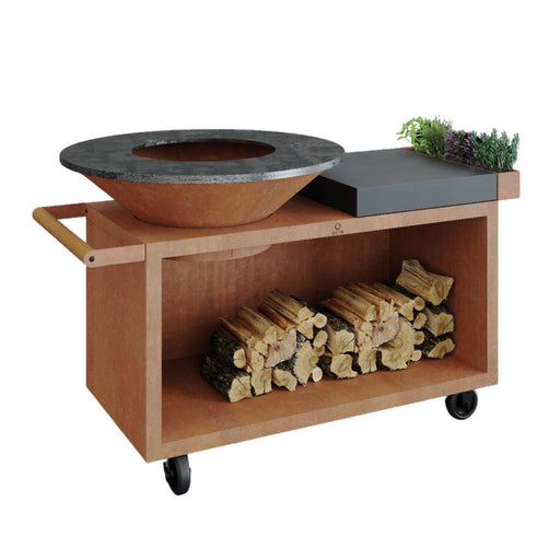 OFYR OI-100-PRO-CD Corten Steel 100 PRO Open Fire Grill Island w/ Ceramic Dark Grey Cutting Board | Buy at Novaselectes