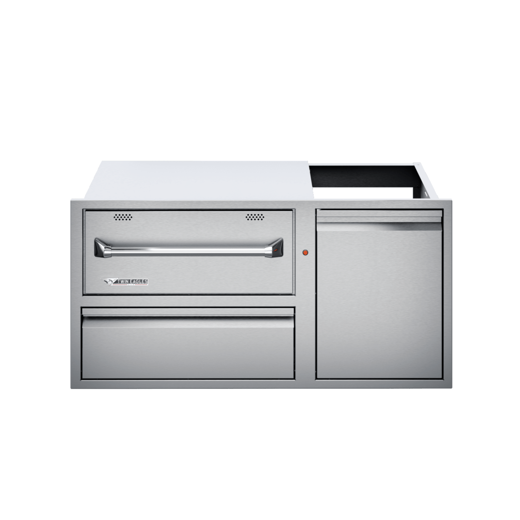 Twin Eagles 42-Inch Built-In 120V Electric Outdoor Warming Drawer with Utility Drawer & Roll-Out Trash/Propane Tank Bin