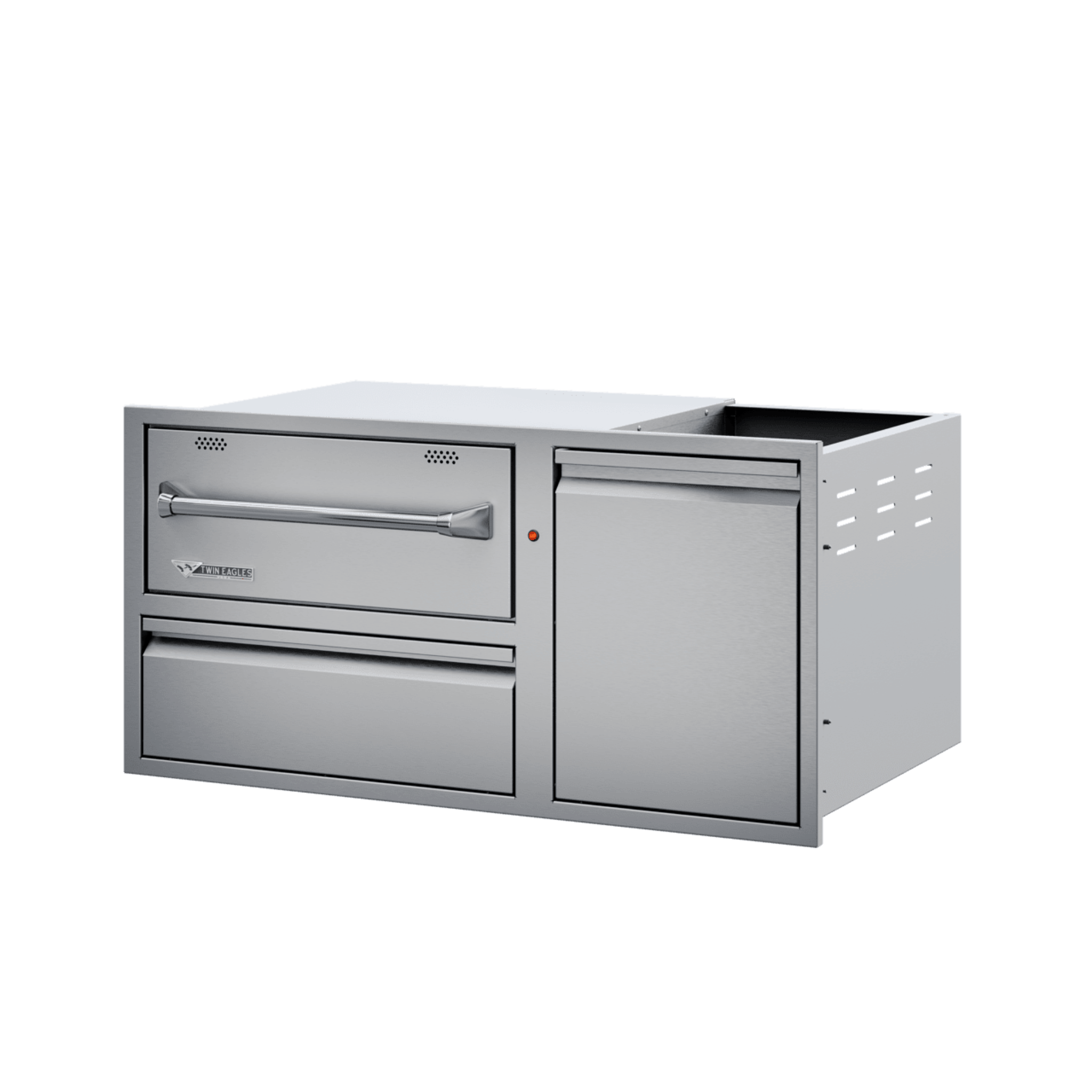 Twin Eagles 42-Inch Built-In 120V Electric Outdoor Warming Drawer with Utility Drawer & Roll-Out Trash/Propane Tank Bin