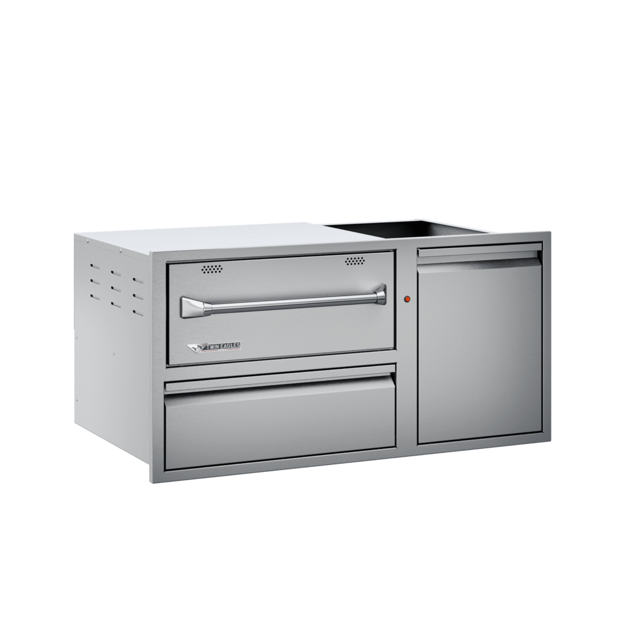 Twin Eagles 42-Inch Built-In 120V Electric Outdoor Warming Drawer with Utility Drawer & Roll-Out Trash/Propane Tank Bin