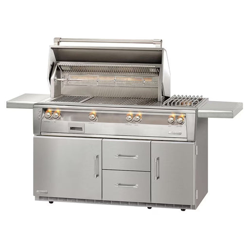 Alfresco 56-Inch Stainless Steel Freestanding Gas Grill w/ Refrigerated Cart, Rotisserie, Sear Zone & Side Burner | Novaselectes