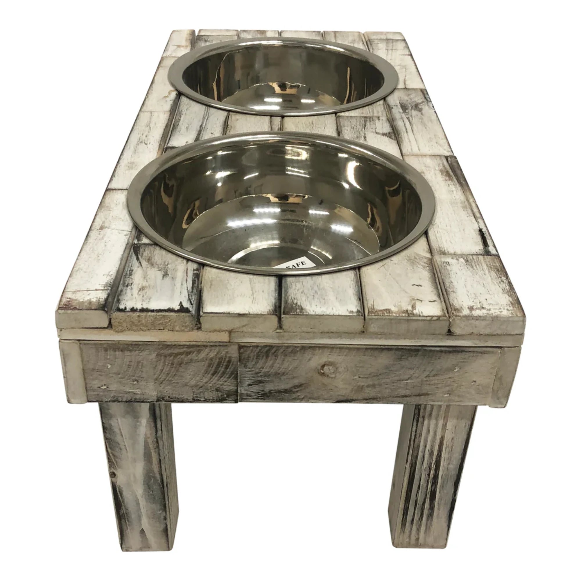 Huntley Pet Berjen Table Double Feeder, Large Whitewash | Novaselectes