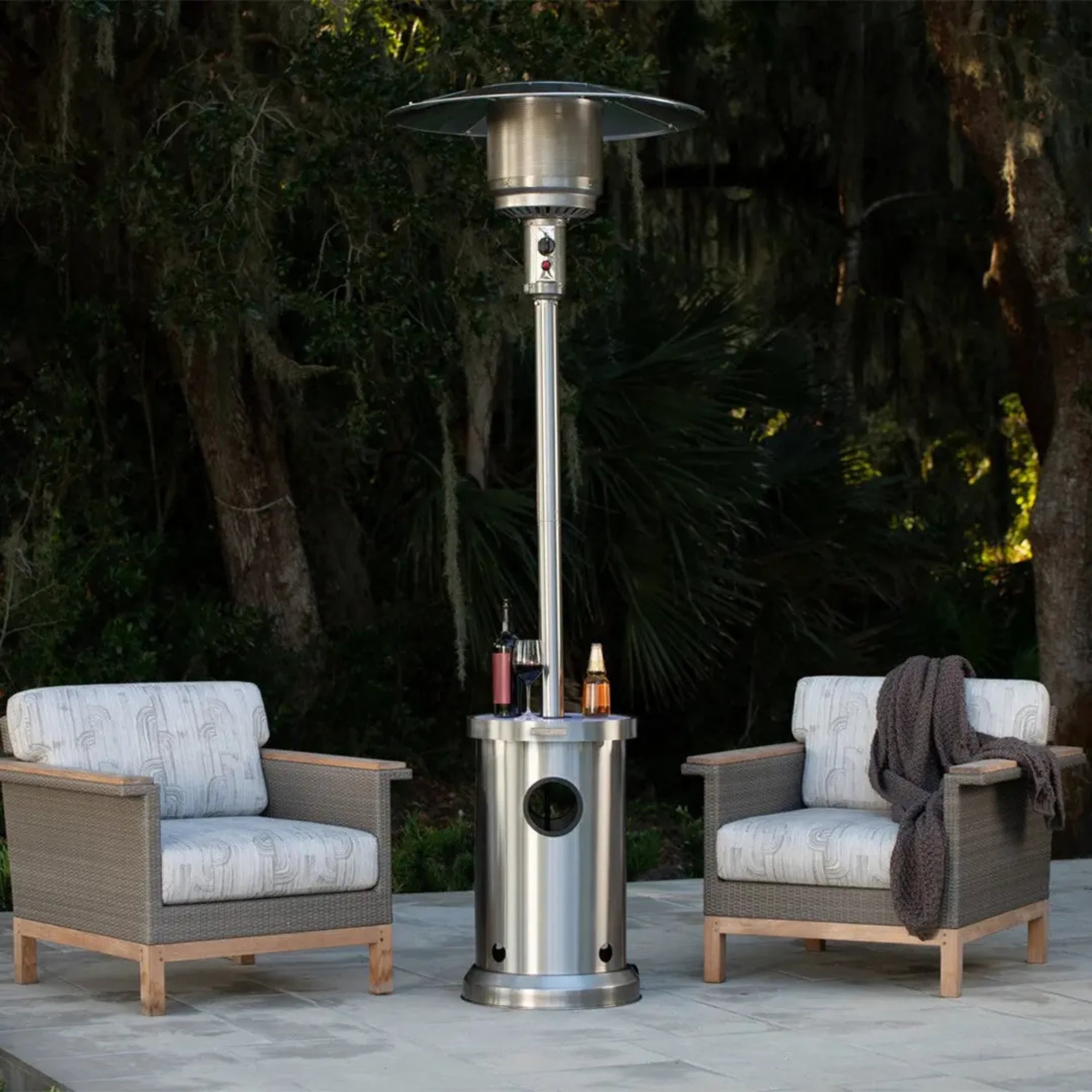 Well Traveled Living Stainless Steel Patio Heater w/ Led Table | Novaselectes
