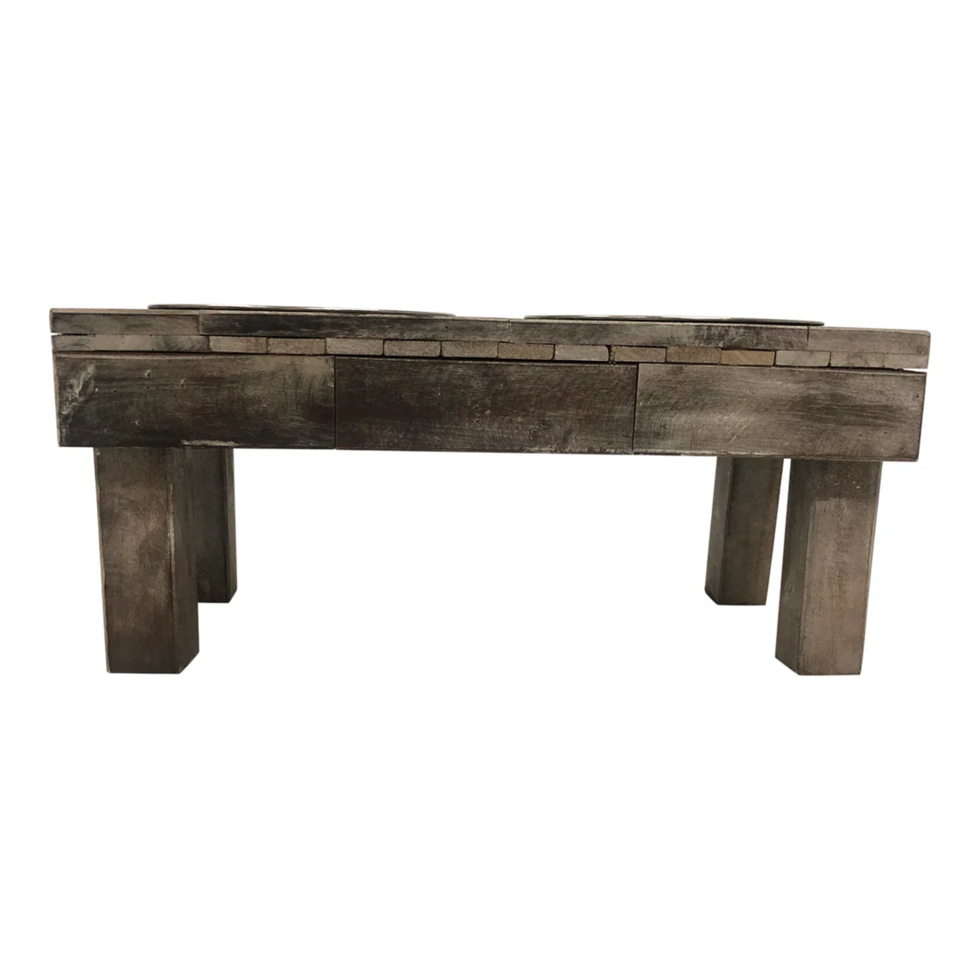 Huntley Pet Berjen Table Small Double Feeder, Brown Wash | Novaselectes