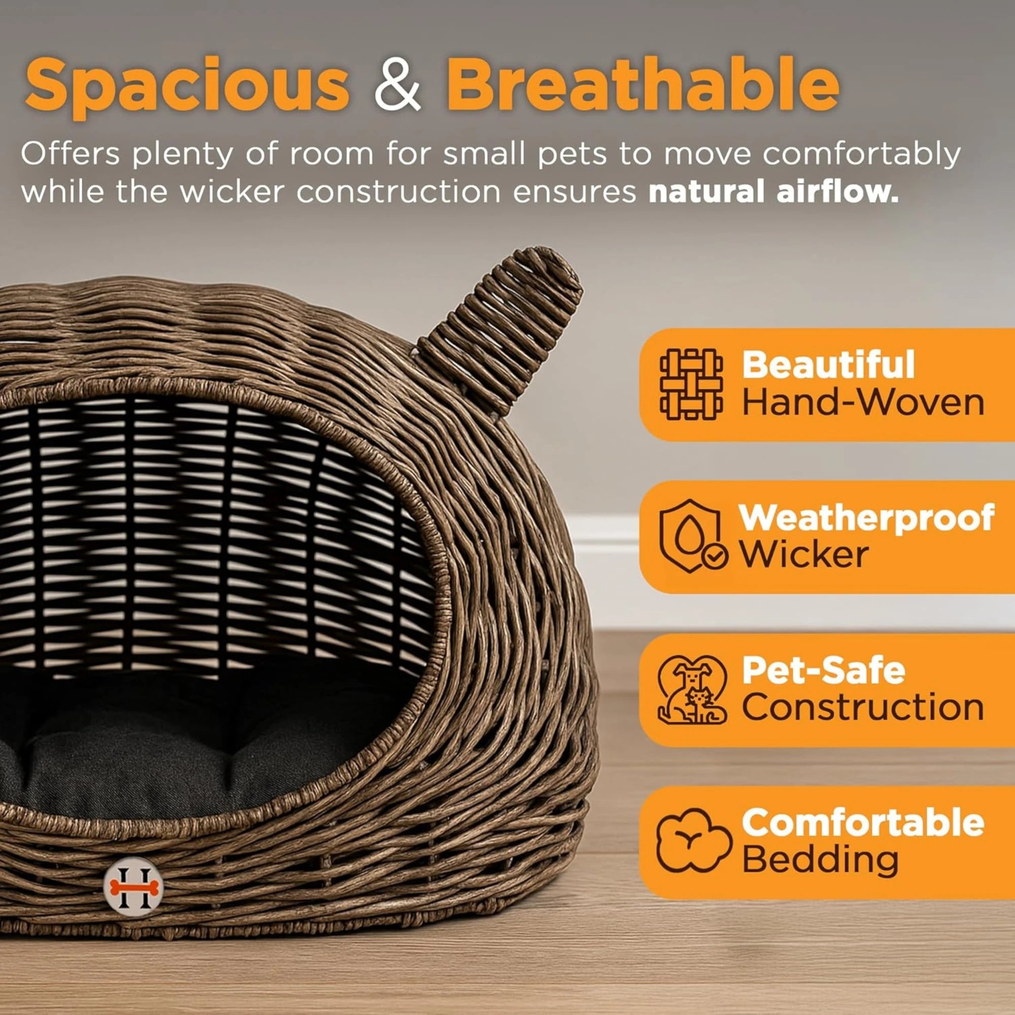 Huntley Pet Wicker Cat Shaped Play House Pet Bed w/ Cushion | Novaselectes