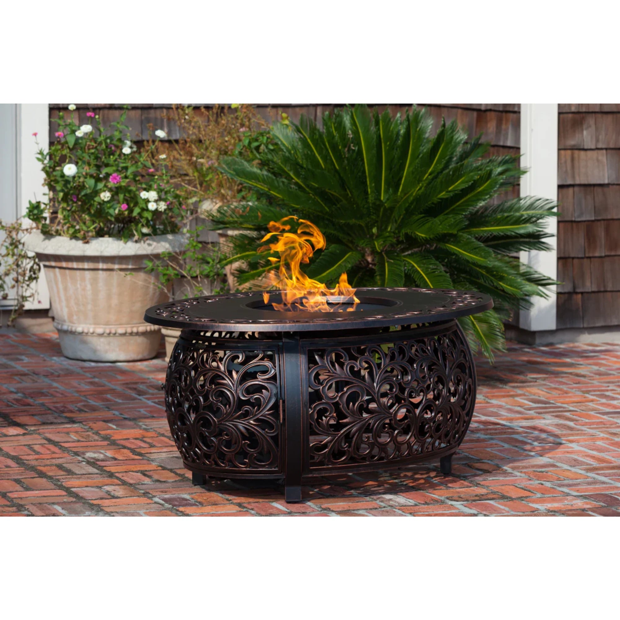 Well Traveled Living Toulon Oval Aluminum Propane Fire Pit | Novaselectes