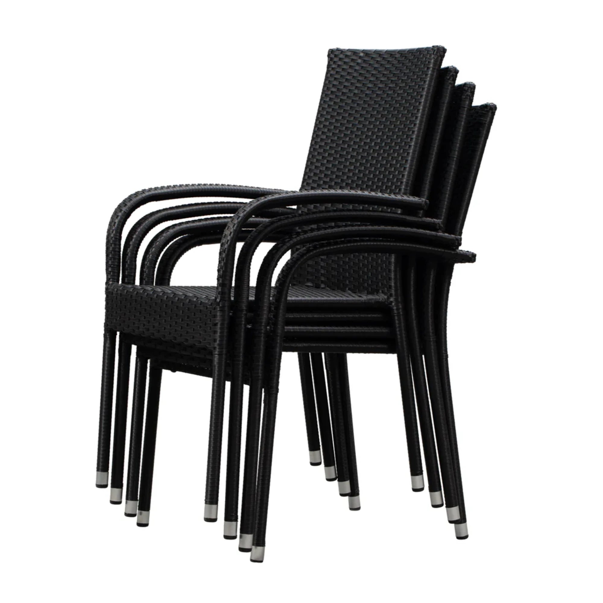 Well Traveled Living Set of 4 Black Morgan Outdoor Wicker Chairs | Novaselectes