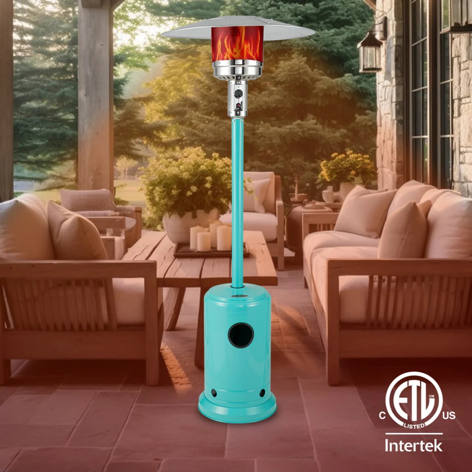 Well Traveled Living Aqua Blue Powder Coated Propane Patio Heater | Novaselectes